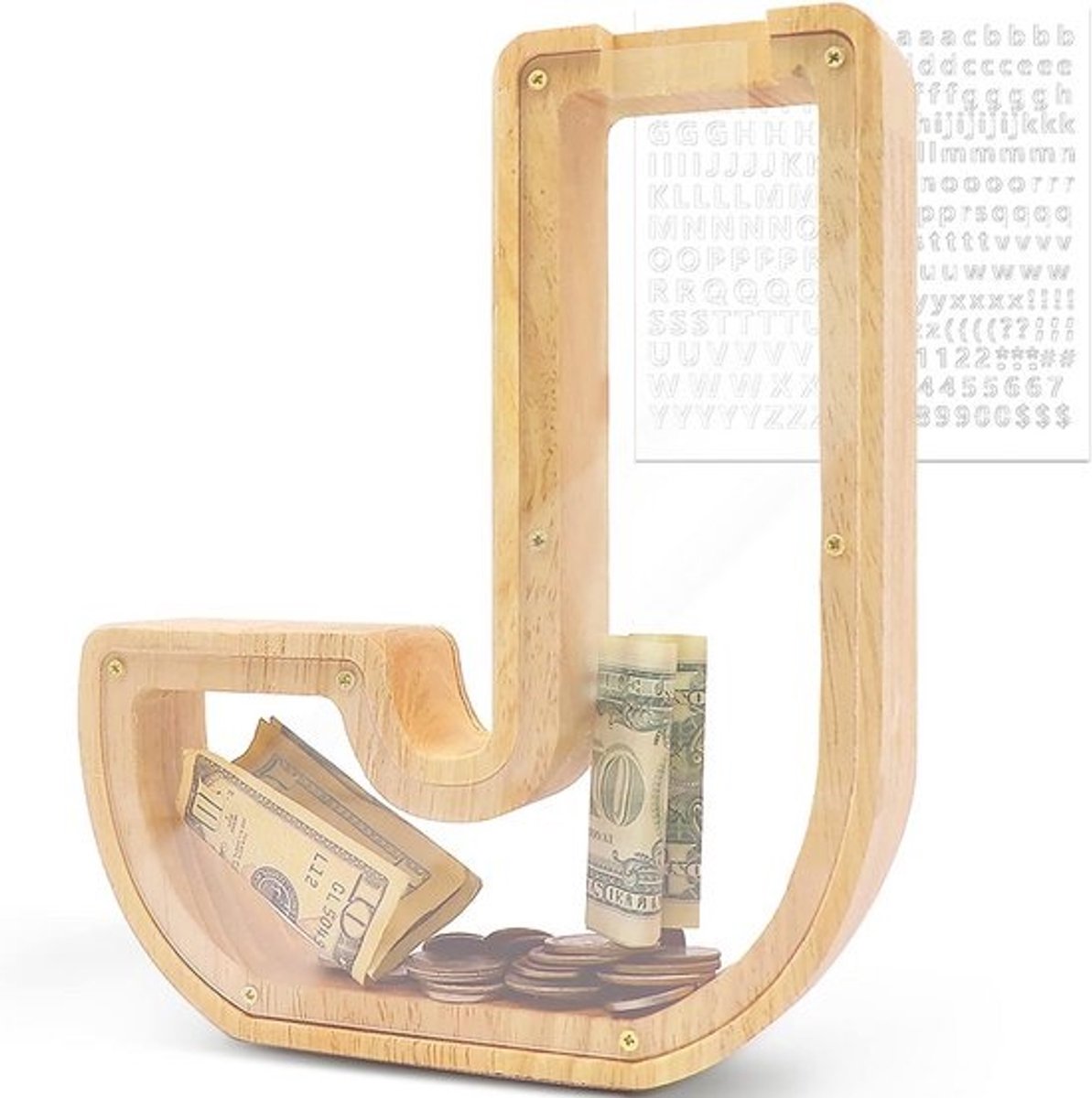 Grote Houten Spaarpot met Transparante Letter, Personaliseerbaar Spaarvarken voor Kinderen of Cadeau