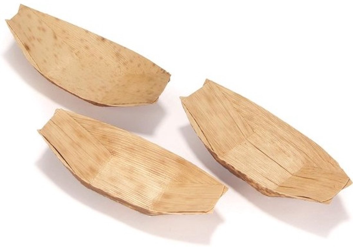 100 Stuks Bamboe Blad Bootjes voor Presentatie en Hapjes - 8,25cm x 3,8cm