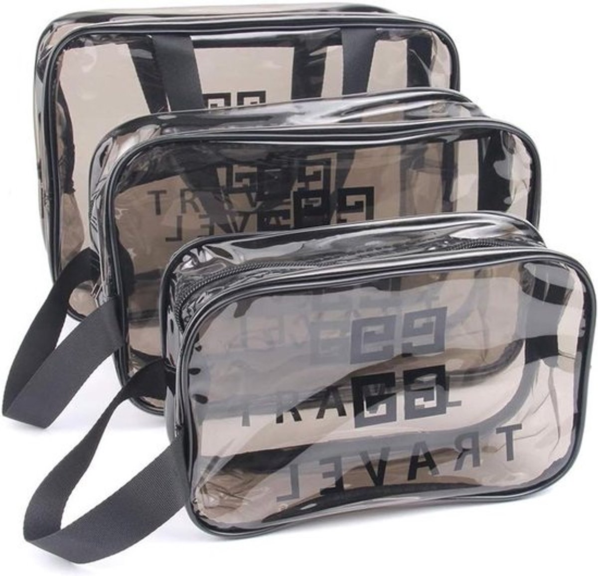 Allecto Plus - Waterdichte Cosmetische Tas 3-delige Set PVC Reis Necessaire met Ziplock - Toilettas Cosmetica & Accessoires - Reizen Opbergen