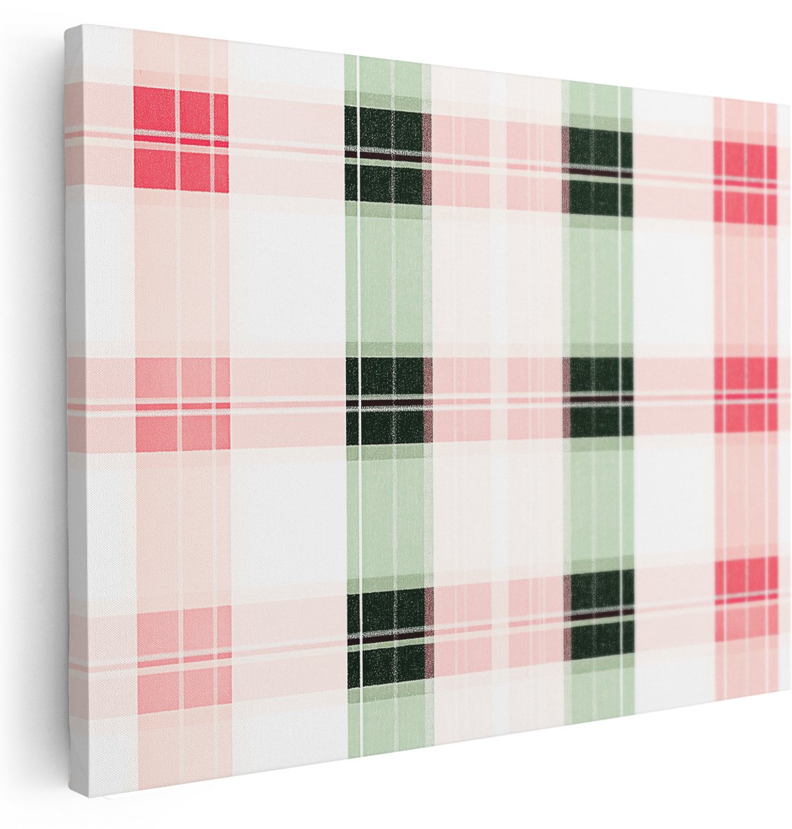 Artaza Canvas Schilderij Ruitpatroon - 160x120 cm - Groot - Wanddecoratie Geometrisch - Muurdecoratie Abstract - Decoratie Roze Groen - Kamer Accessoires