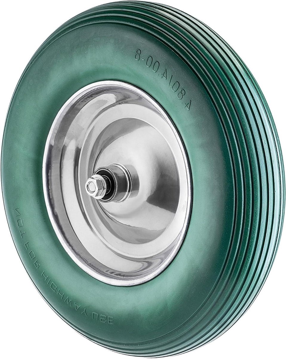 Kruiwagenwiel PU - Reservewiel lek - Materiaal Vervoeren - Aluminium velg - 390x90 mm - Groen
