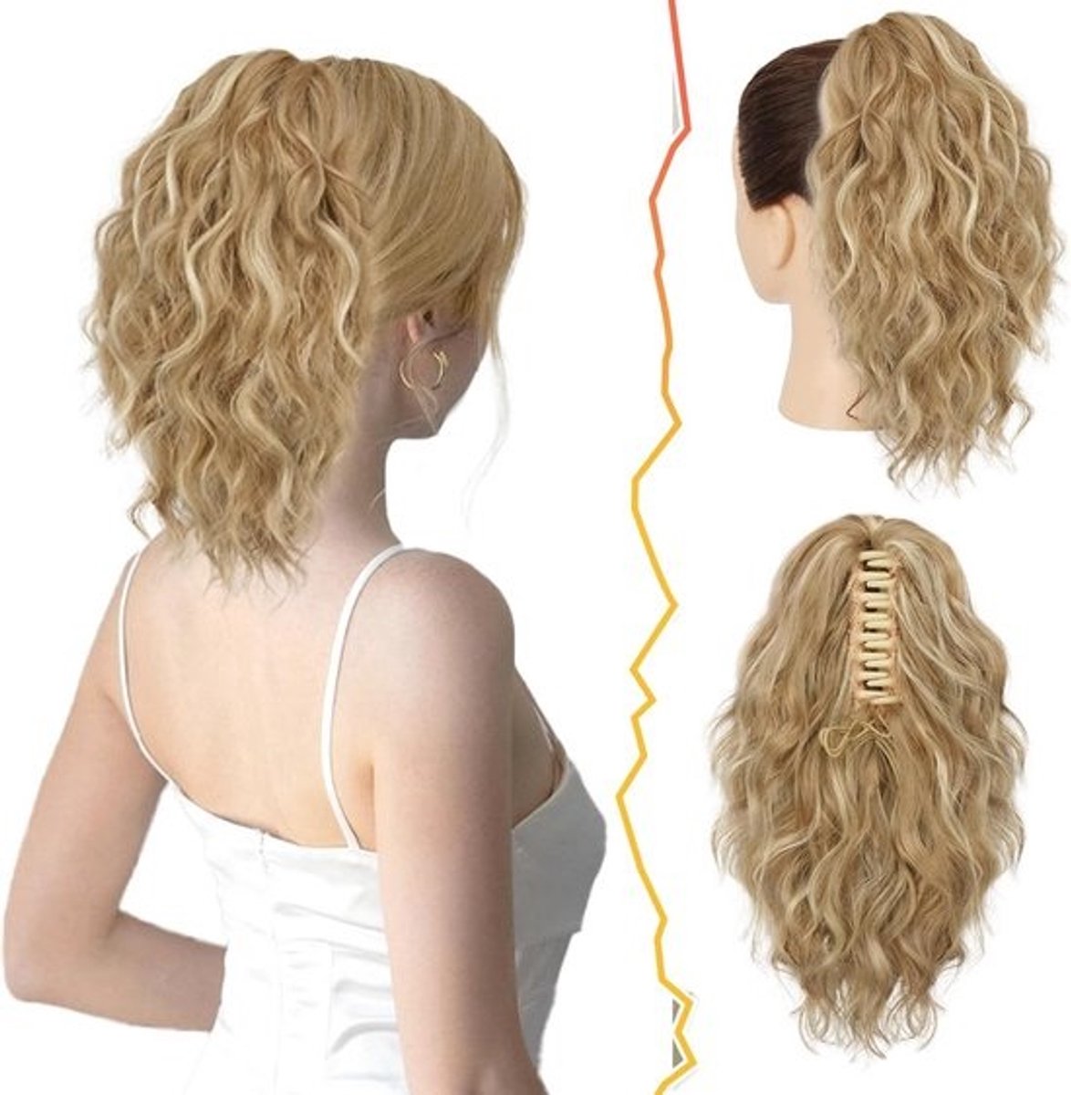 Klauw Clip Blond Paardenstaart Extensions 30cm Korte Golvende Paardenstaart Haarverlenging Multi Layered Synthetisch Clip in Paardenstaart Haarstukje voor Vrouwen Meisjes (Blond Gemengd)