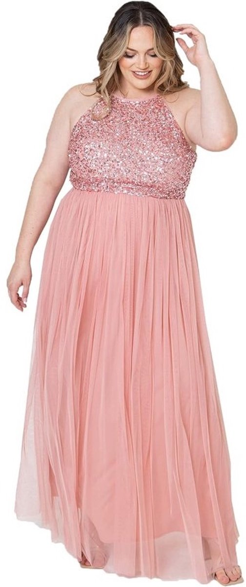 Lange Bruidsmeisjesjurk met Pailletten Halterhals Maxi Jurk voor Feest en Gala