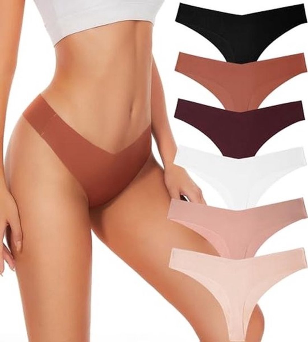 Naadloze Thongs voor Vrouwen - V-getailleerde No Show Thong - Ademend en Comfortabel Ondergoed - 6-Pack