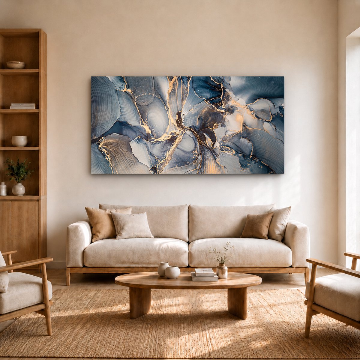Artaza Canvas Schilderij Abstract - Luxe Kunst - Zwart met Goud - 180x90 cm - Groot - Schilderijen Woonkamer - Muurdecoratie Modern - Wanddecoratie