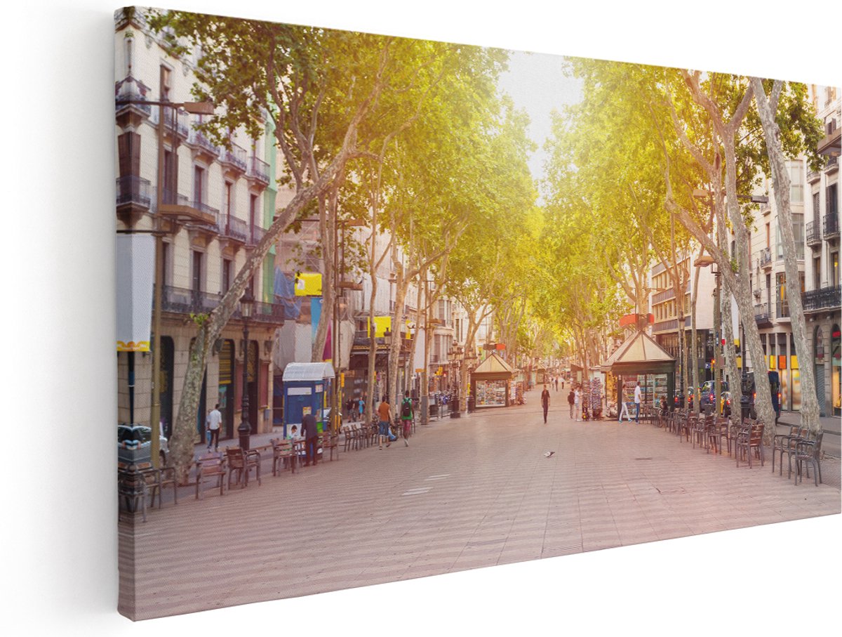 Artaza Canvas Schilderij De Ramblas Straat in Barcelona - 180x90 cm - Groot - Wanddecoratie Woonkamer - Schilderijen - Muurdecoratie