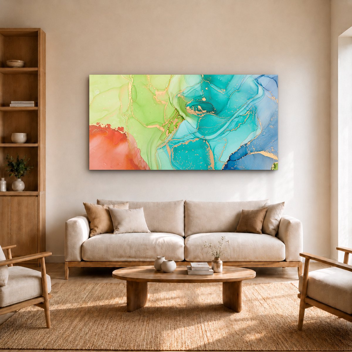 Artaza Canvas Schilderij Abstracte Kunst - Kleurrijke Marmer - 180x90 cm - Groot - Wanddecoratie Woonkamer - Schilderijen - Muurdecoratie