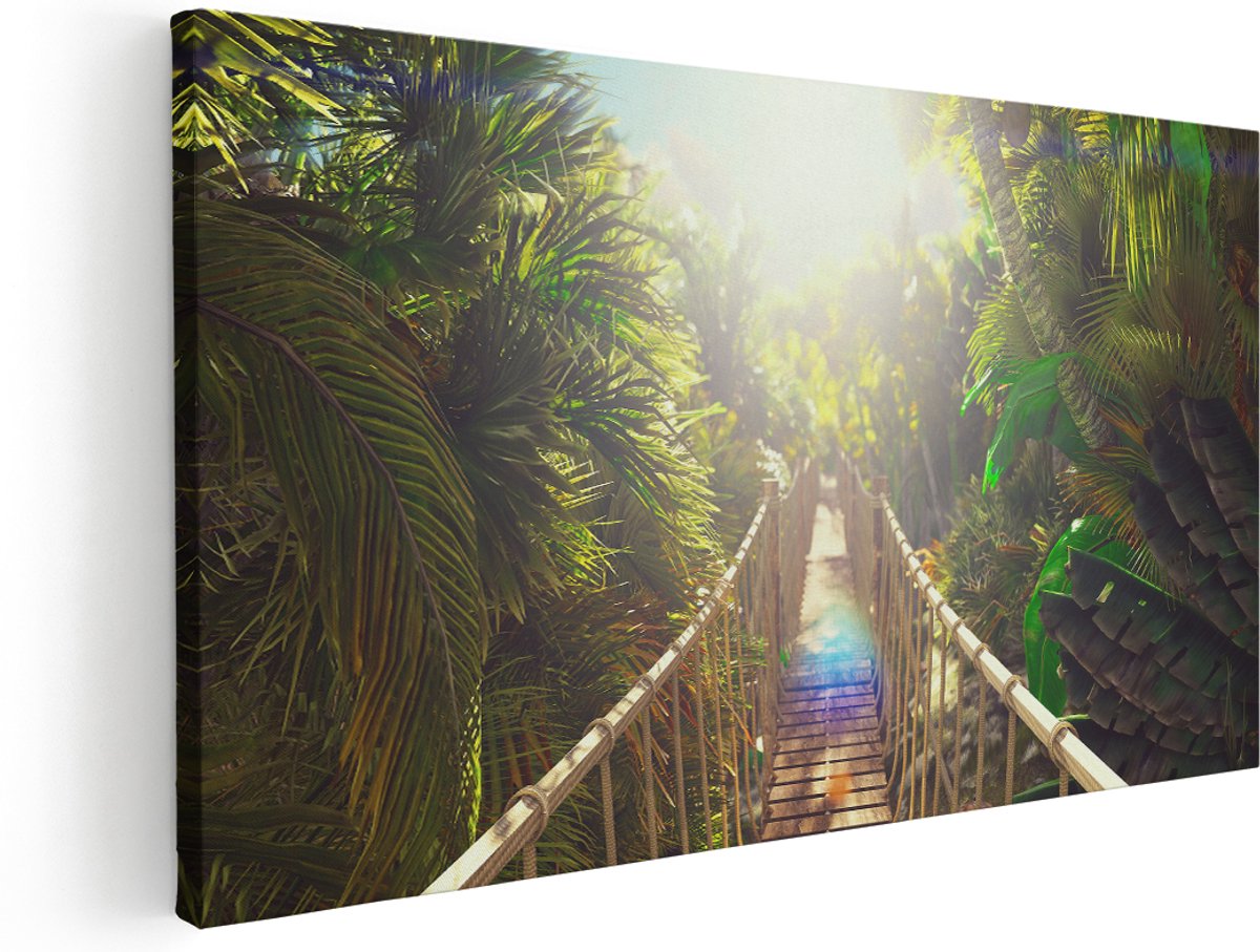 Artaza Canvas Schilderij Houten Brug In De Tropische Jungle - 180x90 cm - Groot - Wanddecoratie Woonkamer - Schilderijen - Muurdecoratie
