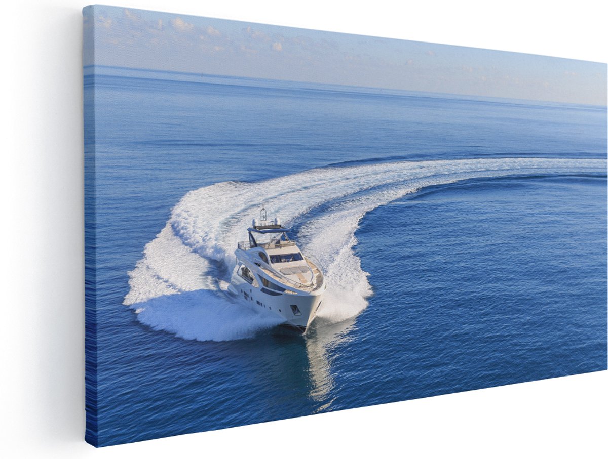 Artaza Canvas Schilderij Jachtboot op het Water in een Bocht - 180x90 cm - Groot - Wanddecoratie Woonkamer - Schilderijen - Muurdecoratie