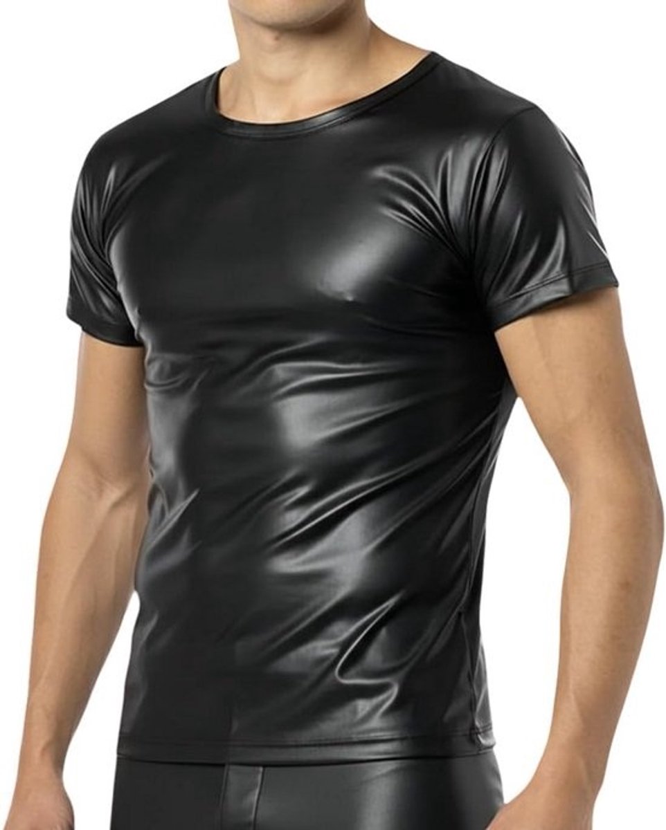 Glanzend Heren Shirt met Korte Mouwen en Transparante Zijpanelen