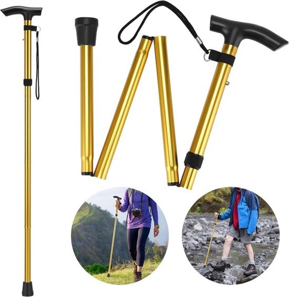 Opvouwbare In Hoogte Verstelbare Wandelstok - Lichtgewicht Aluminium - Voor Wandelen en Vakantie