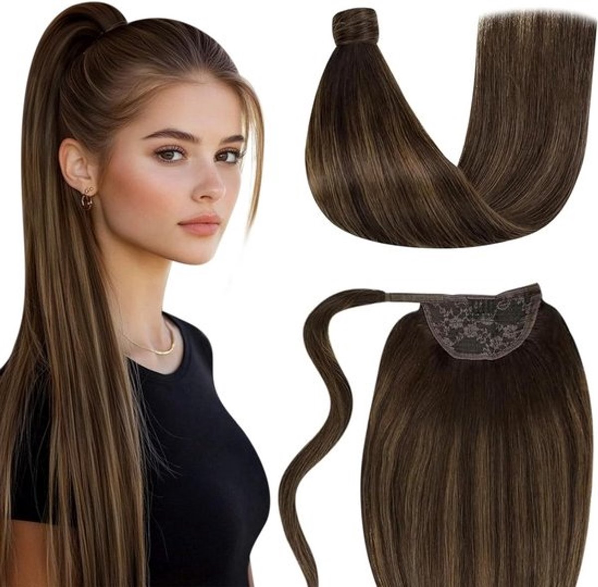 Natuurlijke Paardenstaart Haarverlenging Menselijk Haar Balayage 45cm Gewicht 80g