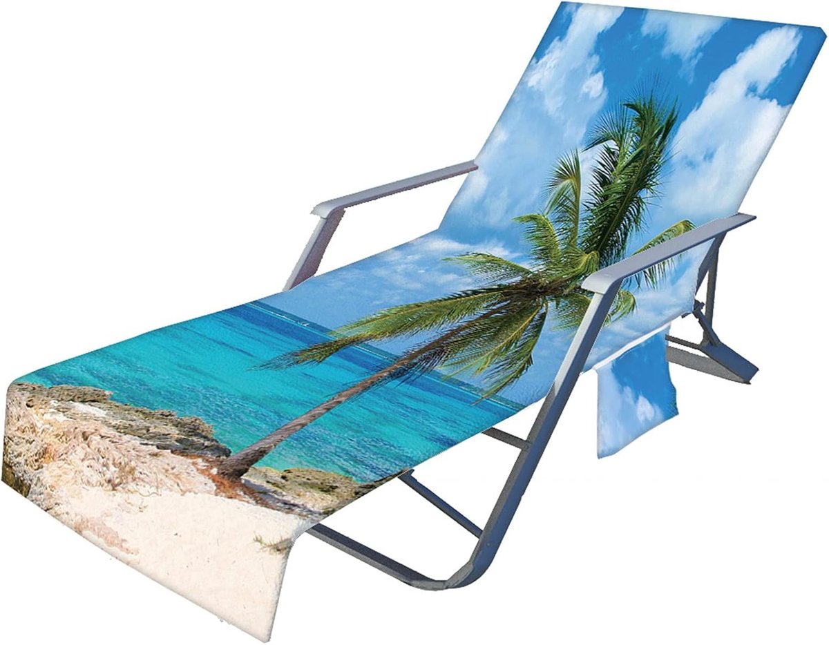 Fansu Strandlaken voor loungestoel, oceaanprint, draagbare microfiber strandstoelhoezen met zijvak, voor zwembad - ShopVlot