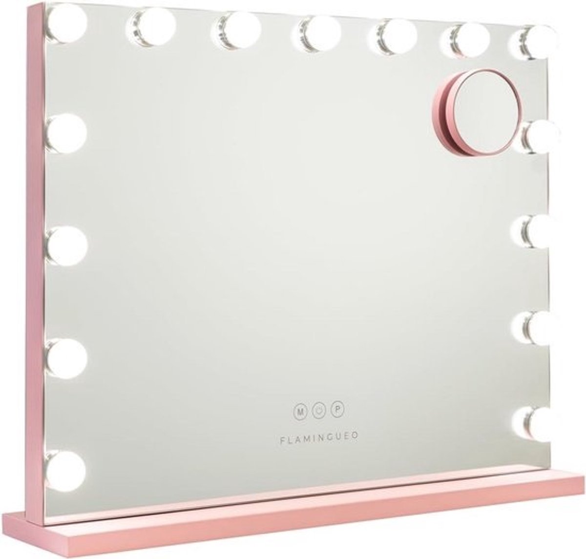 Verlichte Make-Up Spiegel met 15 LED Lampen - Aanraakbediening - 3 Lichtstanden - USB Uitgang - Vergrotende Spiegel - Roze