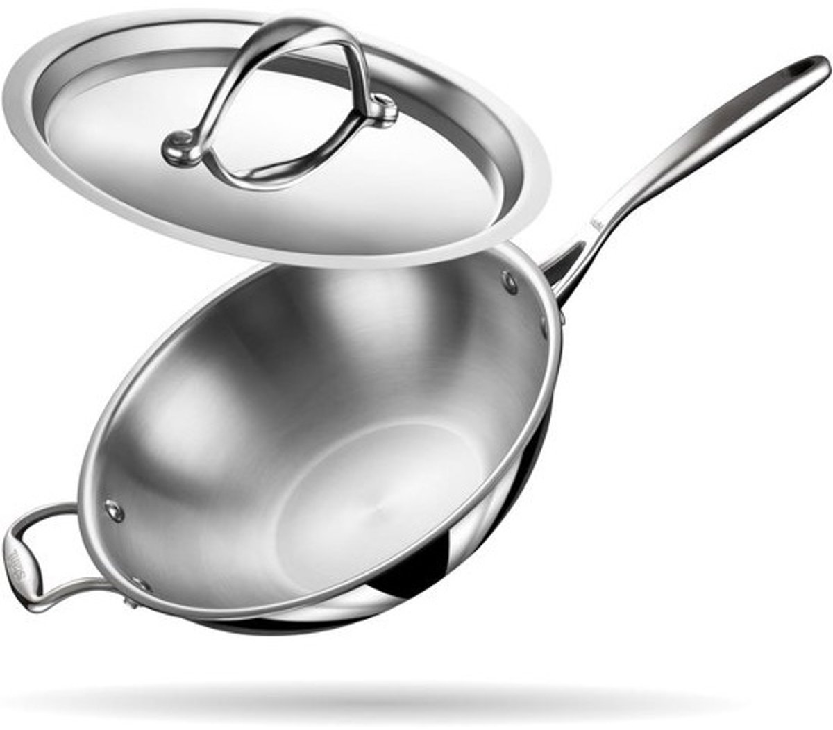 Roestvrijstalen wok met deksel - Drielaagse Kadai Frituurpan met Inductiebasis - Diameter 26 cm - 3,3 l voor 6 Personen
