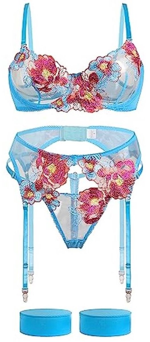 4-delige lingerieset met bloemenborduurwerk en kant voor dames
