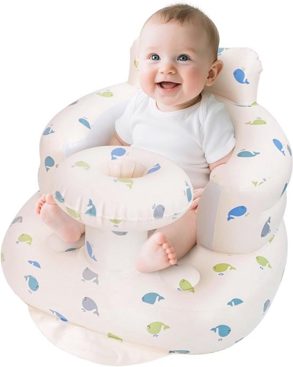 Opblaasbaar babyzitje met dienblad - Zomerstoel voor baby's vanaf 3 maanden, leren zitten, kamperen en meer