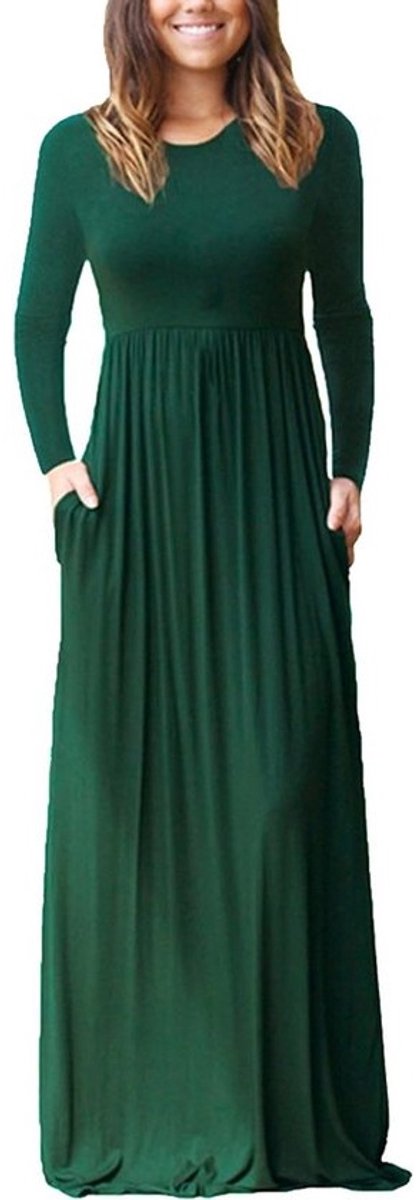Elegante Lange Mouwen Maxi-Jurk voor Dames - Casual Vrijetijdskleding met Zakken
