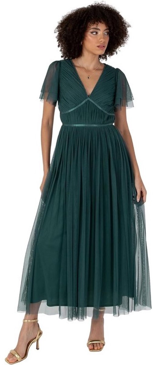 Elegante Midaxi Bruidsmeisjesjurk Dames met V-hals en Tule A-lijn voor Gala en Feesten