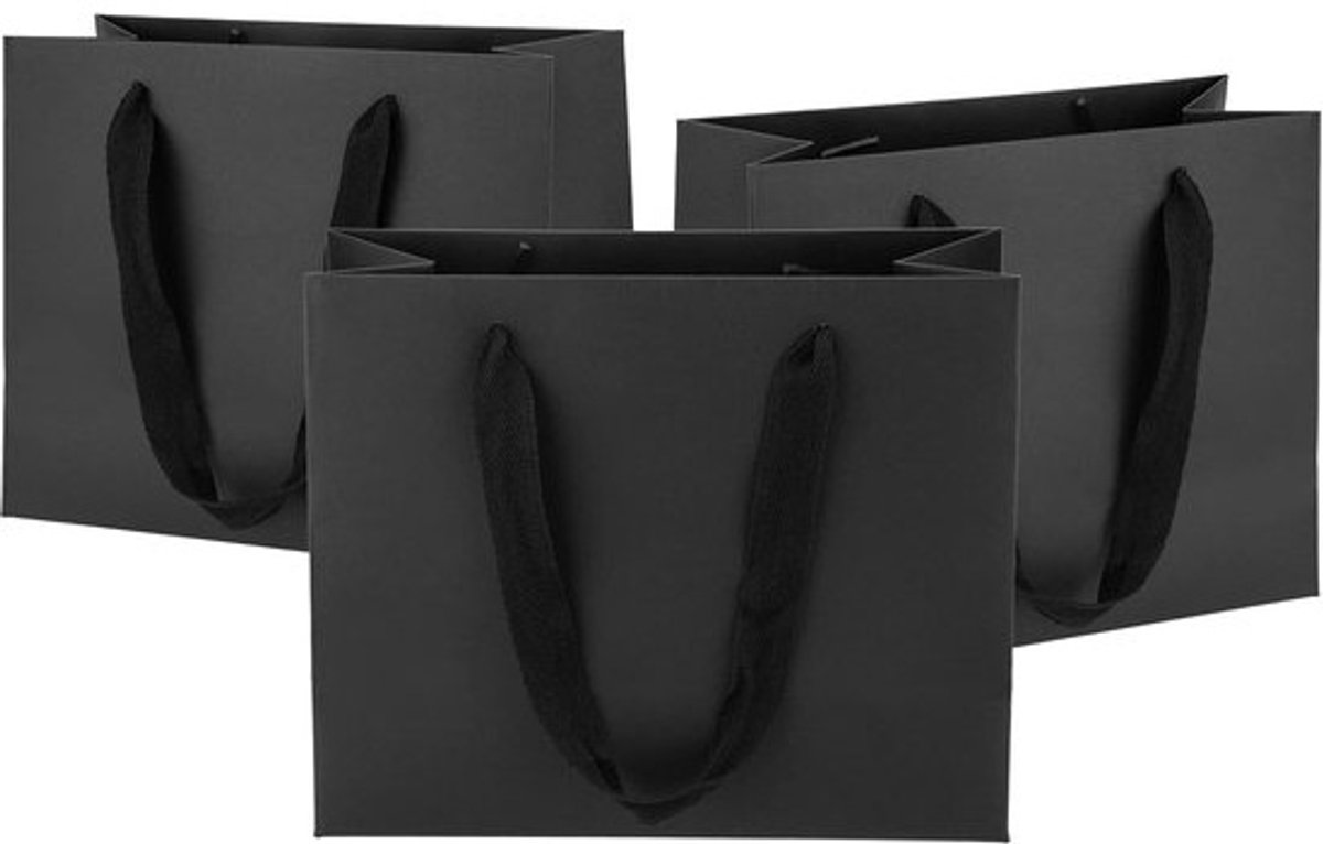 25 Zwarte Kleine Cadeautassen van Dik Kraftpapier 22x10x18 cm