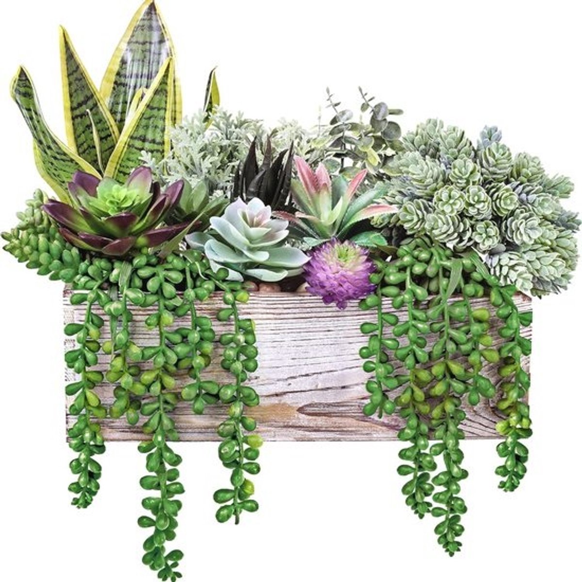 14 Assortiment Kunstmatige Vetplanten in Houten Potten - Perfecte Tafel- en Raamdecoratie