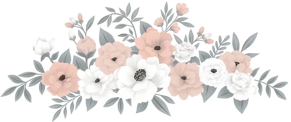 Lilipinso muursticker groot boeket bloemen roze wit