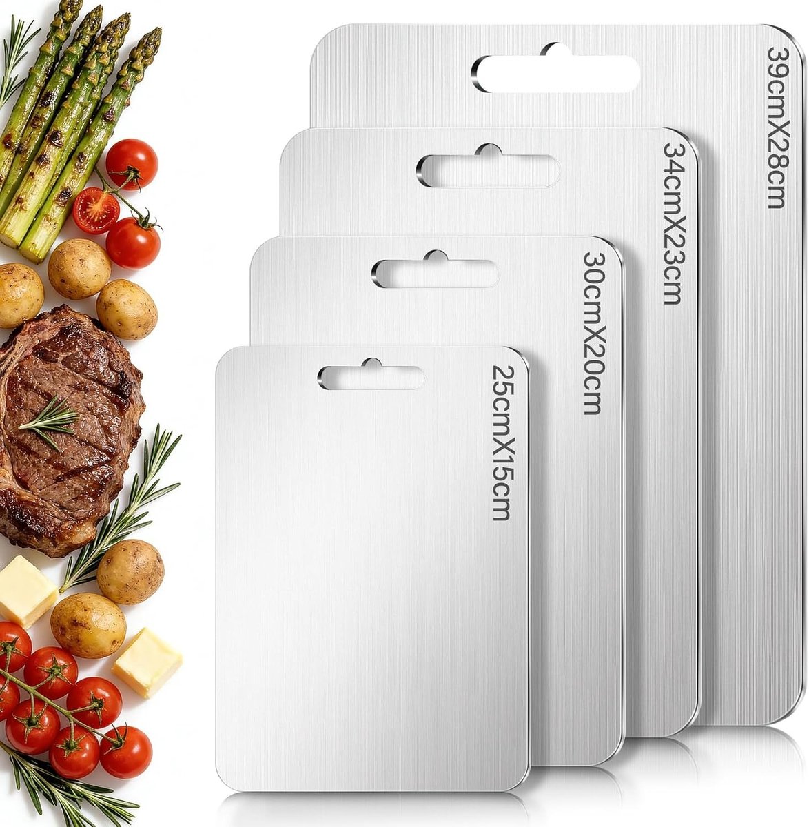 Snijplank - Roestvrij staal - 39 x 28 cm - Antibacterieel en Duurzaam - Voor Keuken en Outdoor