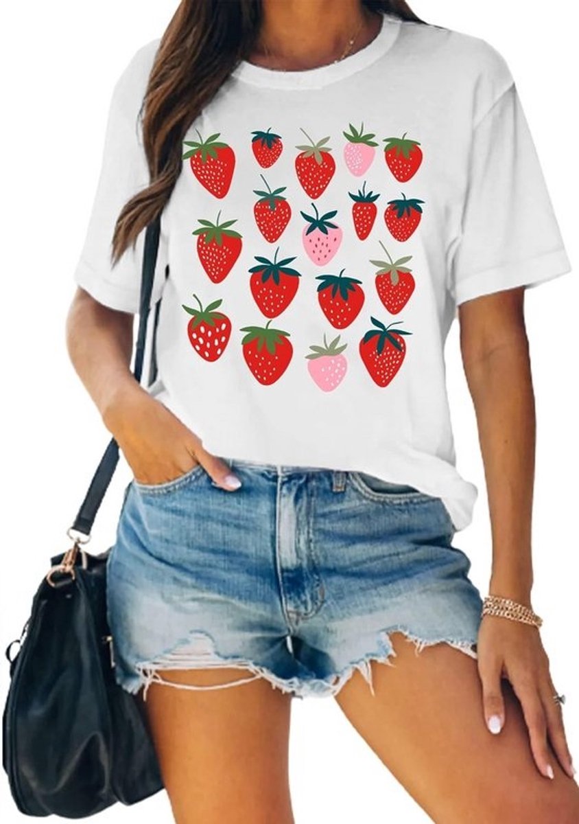Dames T-shirt met Aardbeien Print - Zomer Top voor Vrouwen