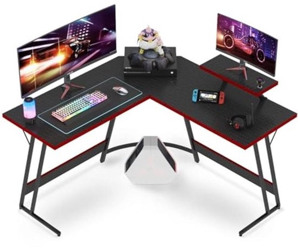 L-vormig gamingbureau met monitorstandaard, ruimtebesparend hoekbureau voor thuiskantoor en studie (zwart, 130 cm)