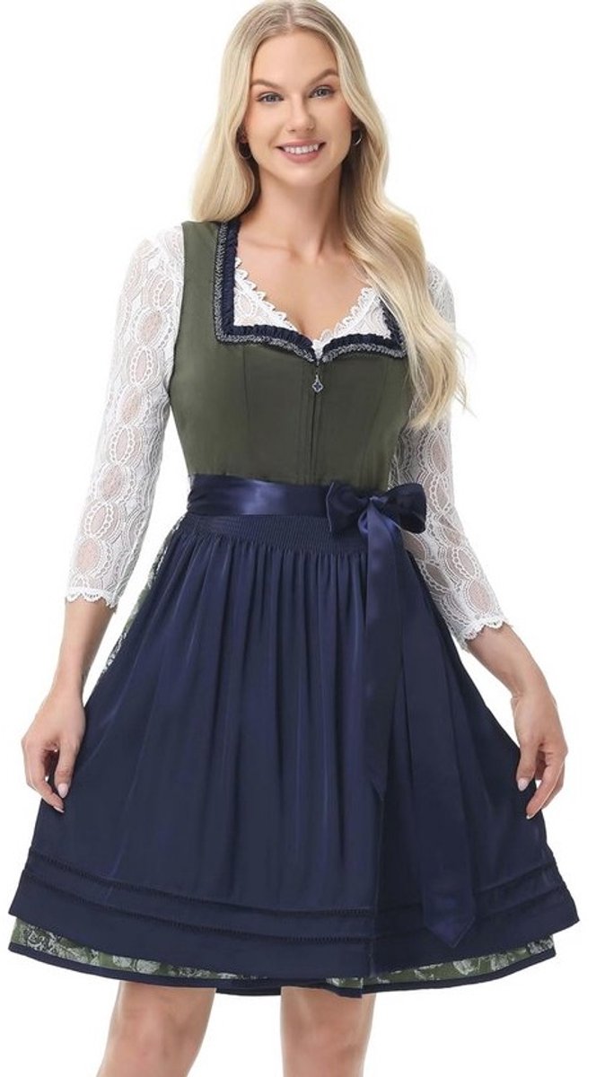 Elegante Midi-dirndl jurk voor dames - Fluwelen Oktoberfest dirndl met schort - Maten 34-46