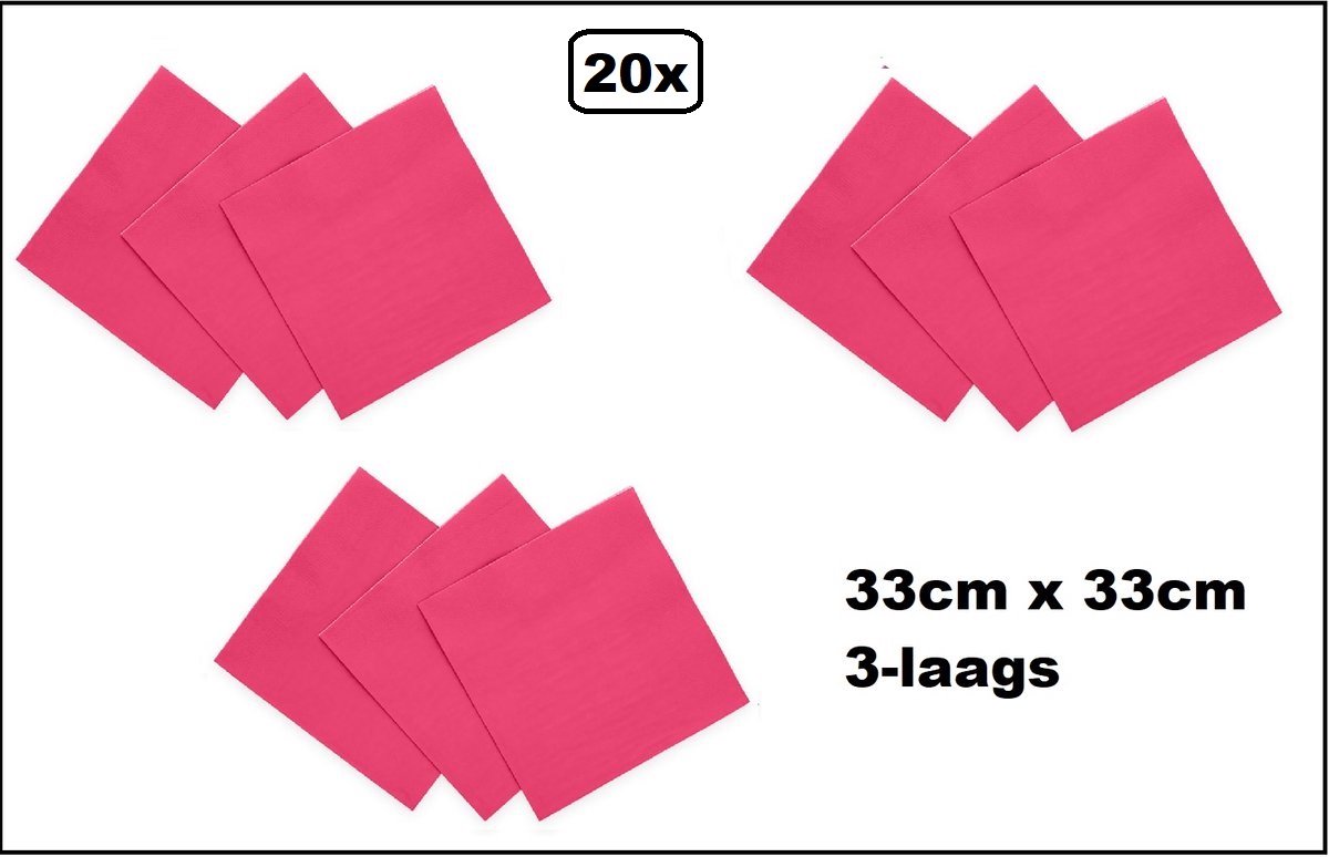 20 stuks Servetten pink 33cm x 33cm - 3 laags - Cocktail servet diner eten knoeien restaurant BBQ thema feest verjaardag feest