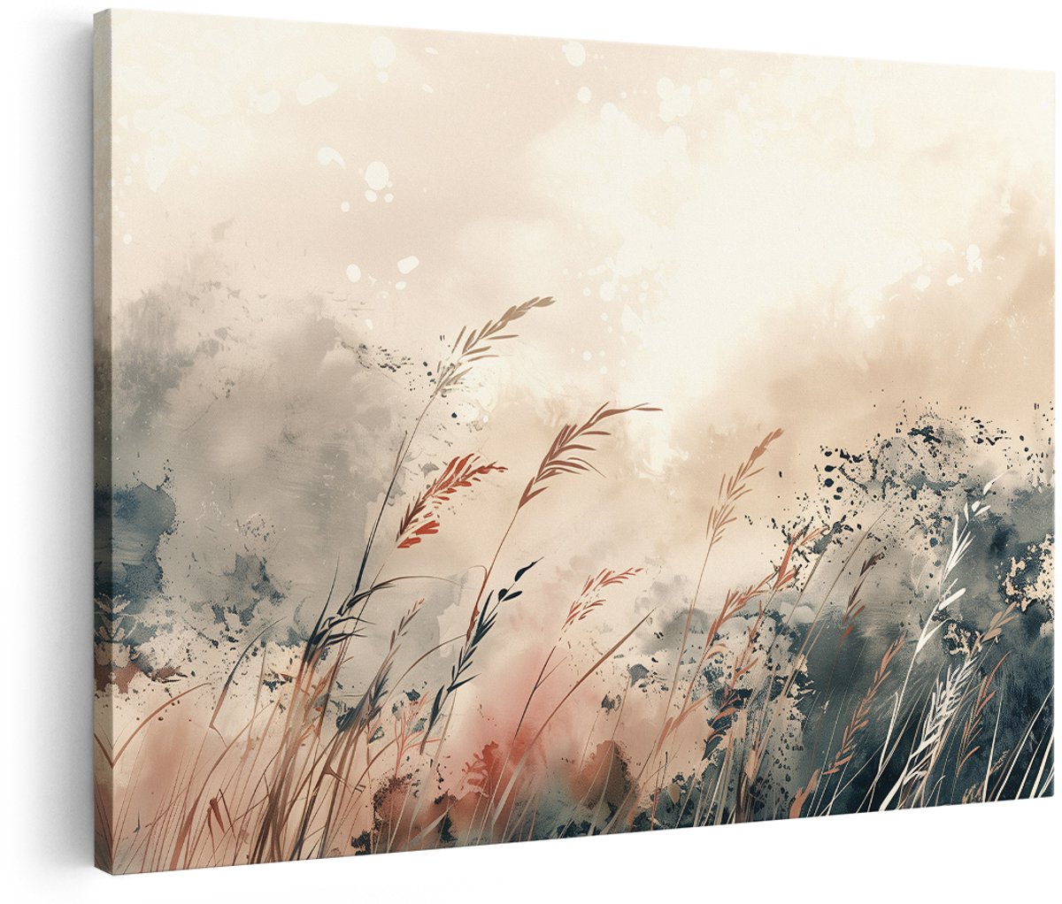 Artaza Canvas Schilderij Abstract Wuivend Gras - 150x100 cm - Groot - Wanddecoratie Natuur - Muurdecoratie Landelijk Woonkamer - Decoratie Aquarel