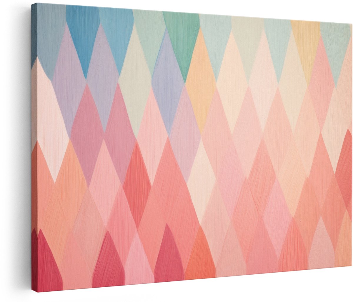 Artaza Canvas Schilderij Abstract - 150x100 cm - Groot - Wanddecoratie Geometrisch - Muurdecoratie Ruitpatroon - Decoratie Pastel - Roze