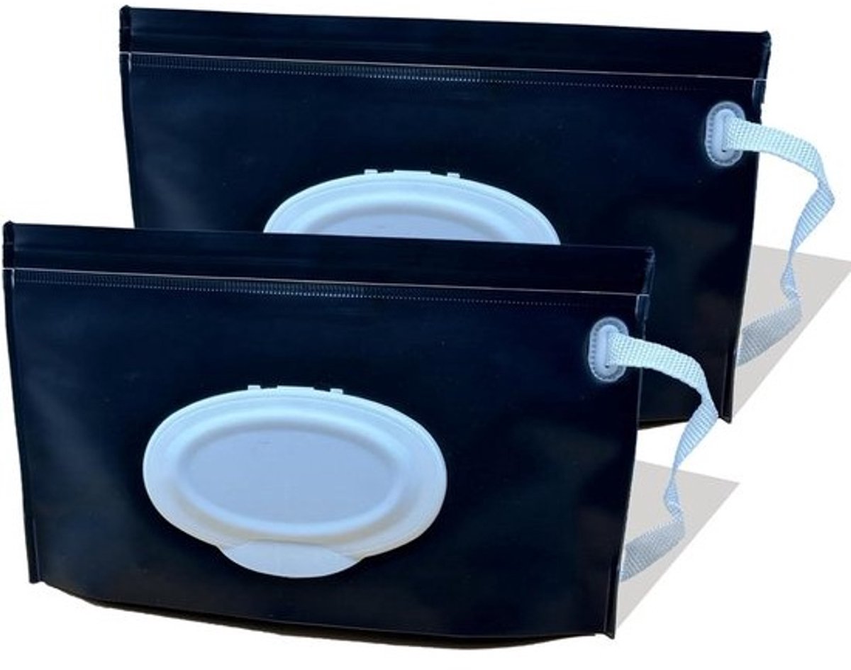 Baby Doekjes Houder - Reis Wipes Dispenser - Onderweg Schoonmaken - Herbruikbaar en Wasbaar - 25 x 15 cm - Zwart
