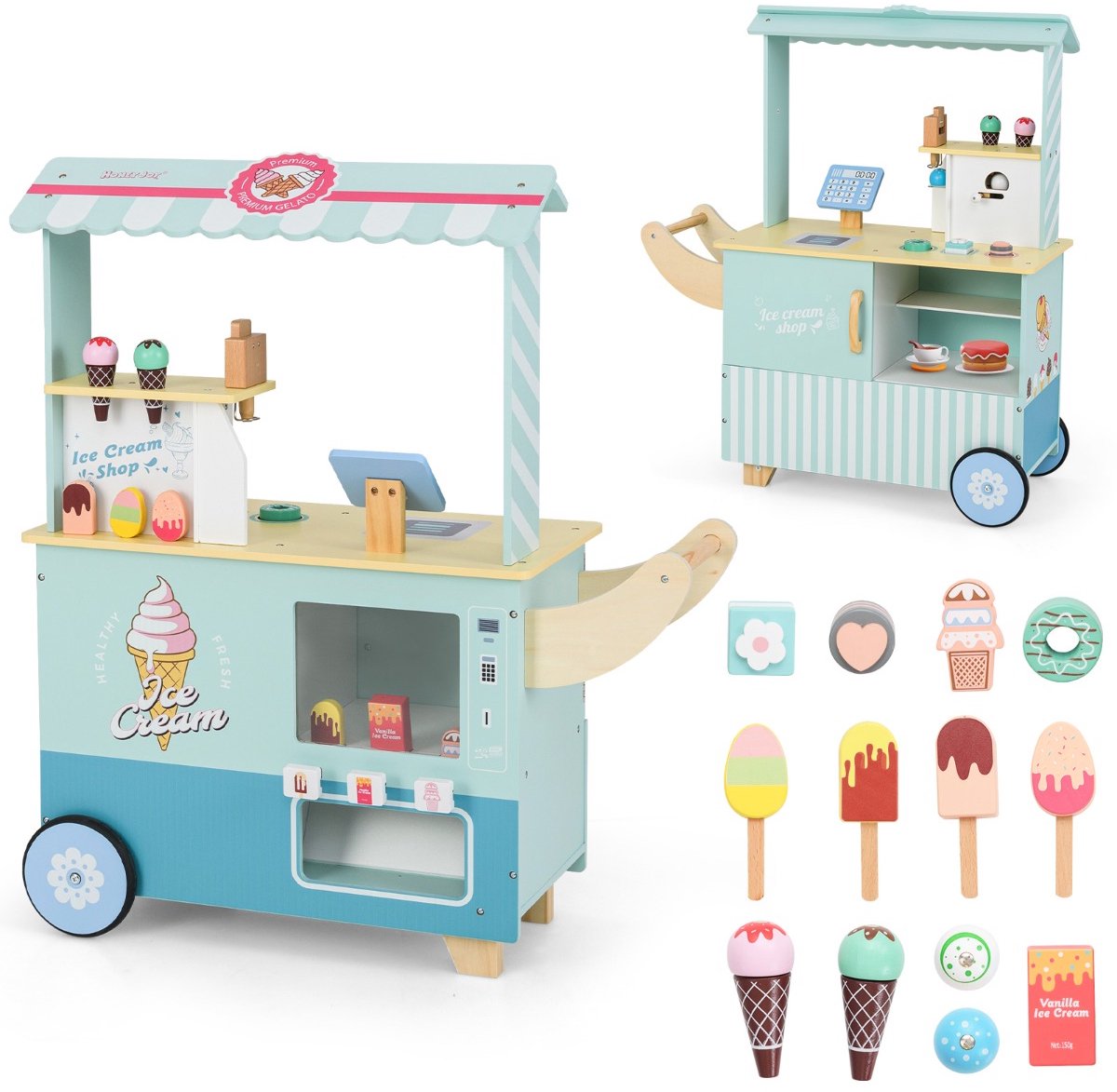 SureDeal® - Rollenspell - Ijswagen - Kinderen Ijsstandaard - Peuters Automaat - Speelgoed Display Scherm - 75,5x31x88 cm - Groen