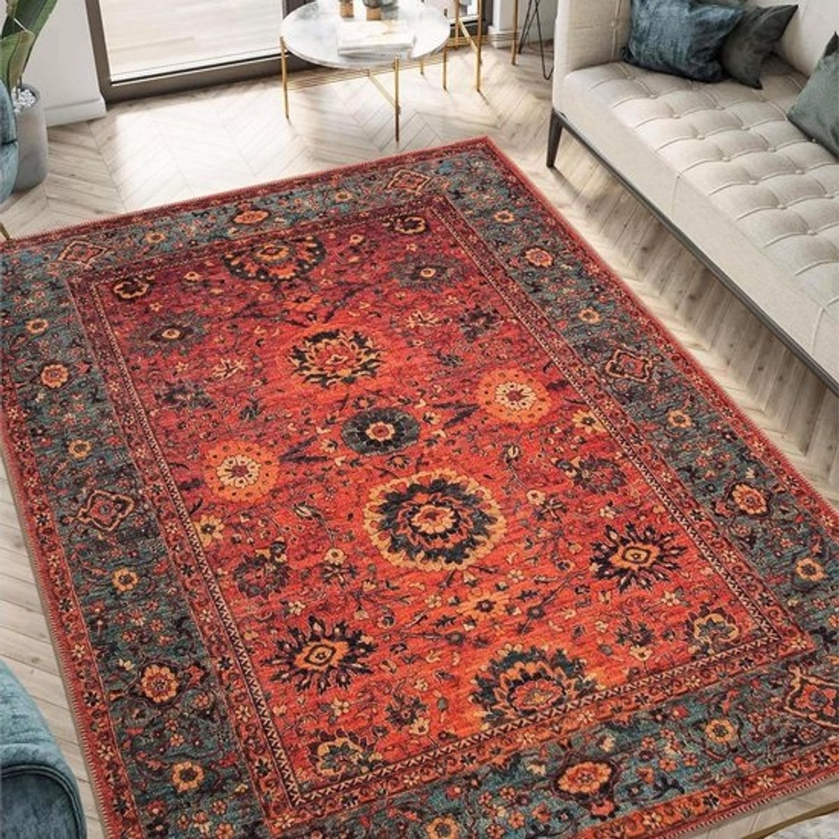 Machinewasbare Vloerkleden - Wasbaar Tapijt Antislip Kleed - Woonkamer Decoratie - Antislip Achterkant - 15 x 180 cm - Rood/Turkoois Blauw