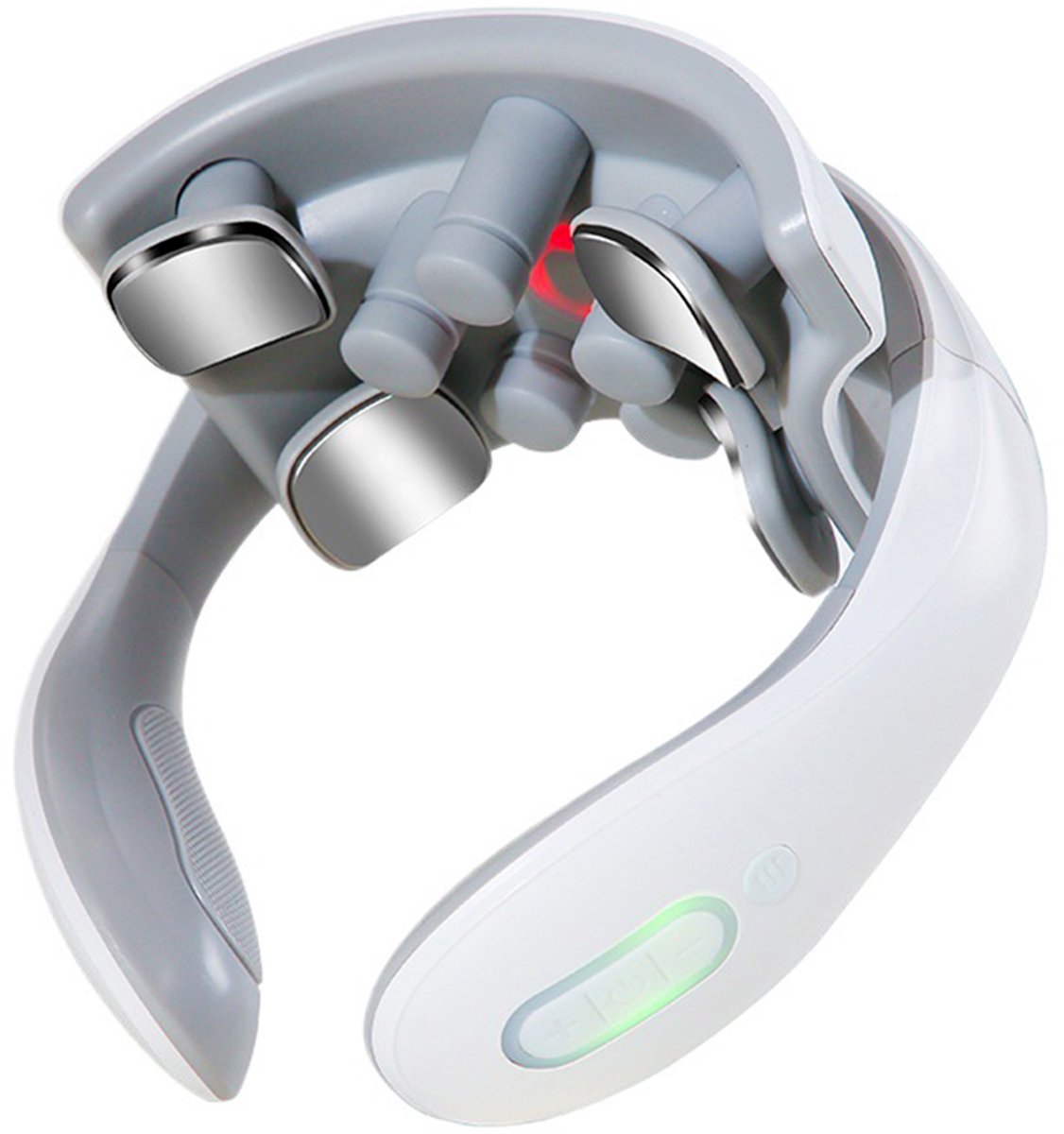 Elektrische nekmassage - Massager voor de nekwervelkolom - Nekverwarmingsapparaat - Pulsmassage - Vibratie-warmtetherapie - Uitgerust met 4 massagekoppen en verwarmingsfunctie - Ergonomisch ontwerp - Wit