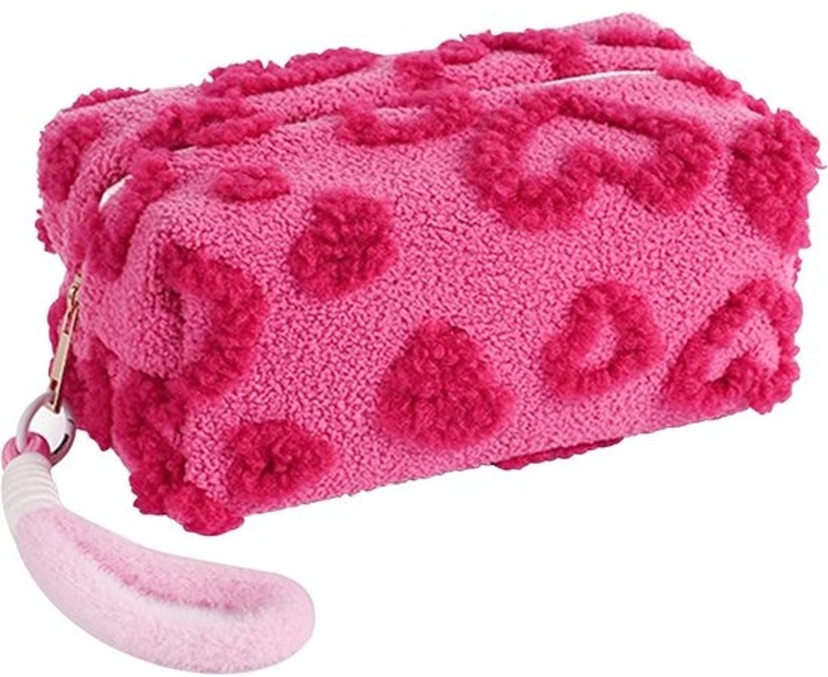 Pluche Make-up Tas met Hartjespatroon en Handvat voor Dames