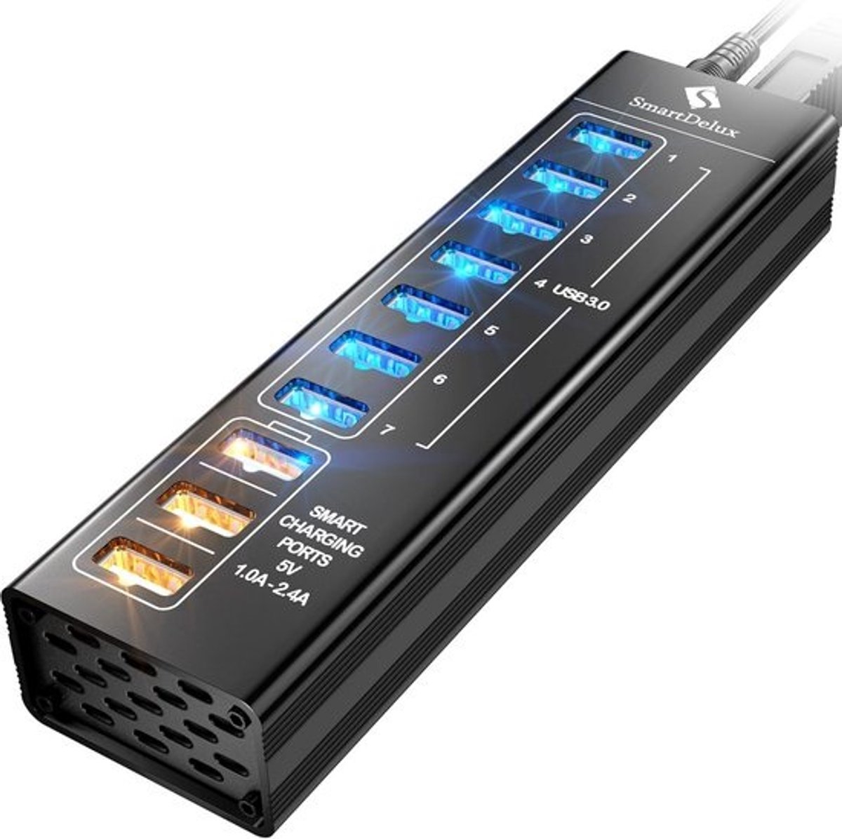 10-Poorts USB 3.0 Hub met Opladen - Aluminium USB-Verdeler