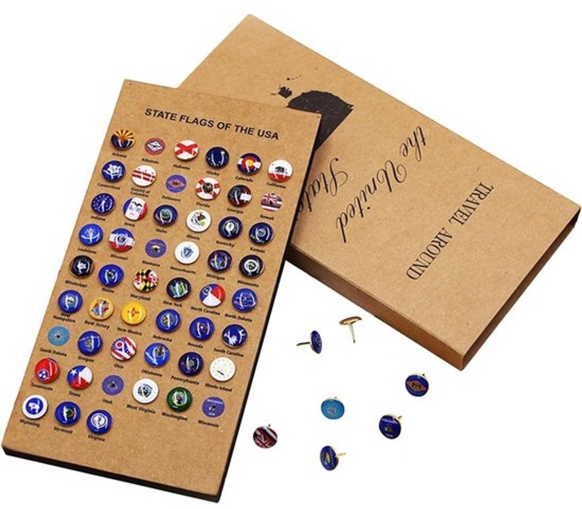 Decoratieve Spelden - Kaart Punaise - Reis Routes Markeren - Met Staatsvlaggen - 51 Stuks - Veelkleurig