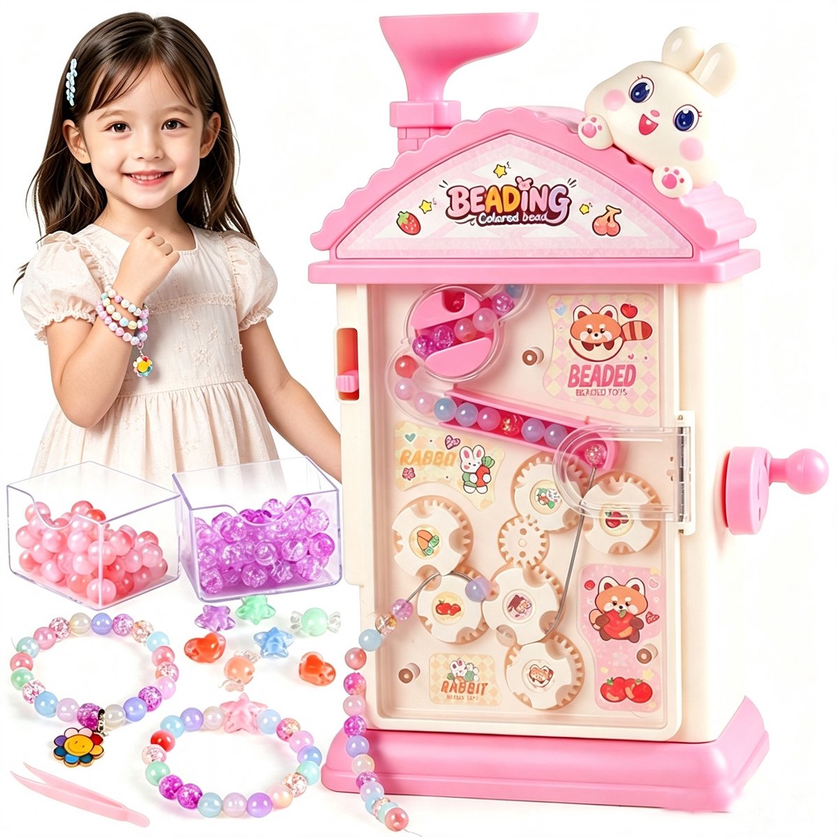Automatische kralenmachine voor kinderen, educatief DIY sieraden set, maak vriendschapsarmbandjes, verjaardagscadeau voor meisjes 6-12 jaar