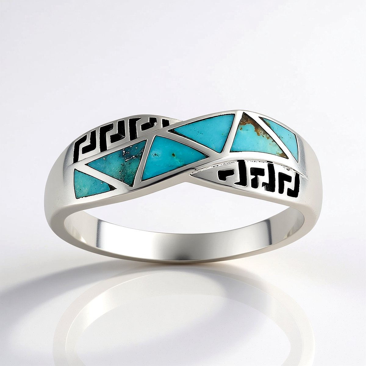 Cavill - Zilveren Ring 925 Sterling Geoxideerd - Blauwe Kingman Mohave Turkoois 0,672 ct - Modern Geometrisch Design - Elegante Damesring
