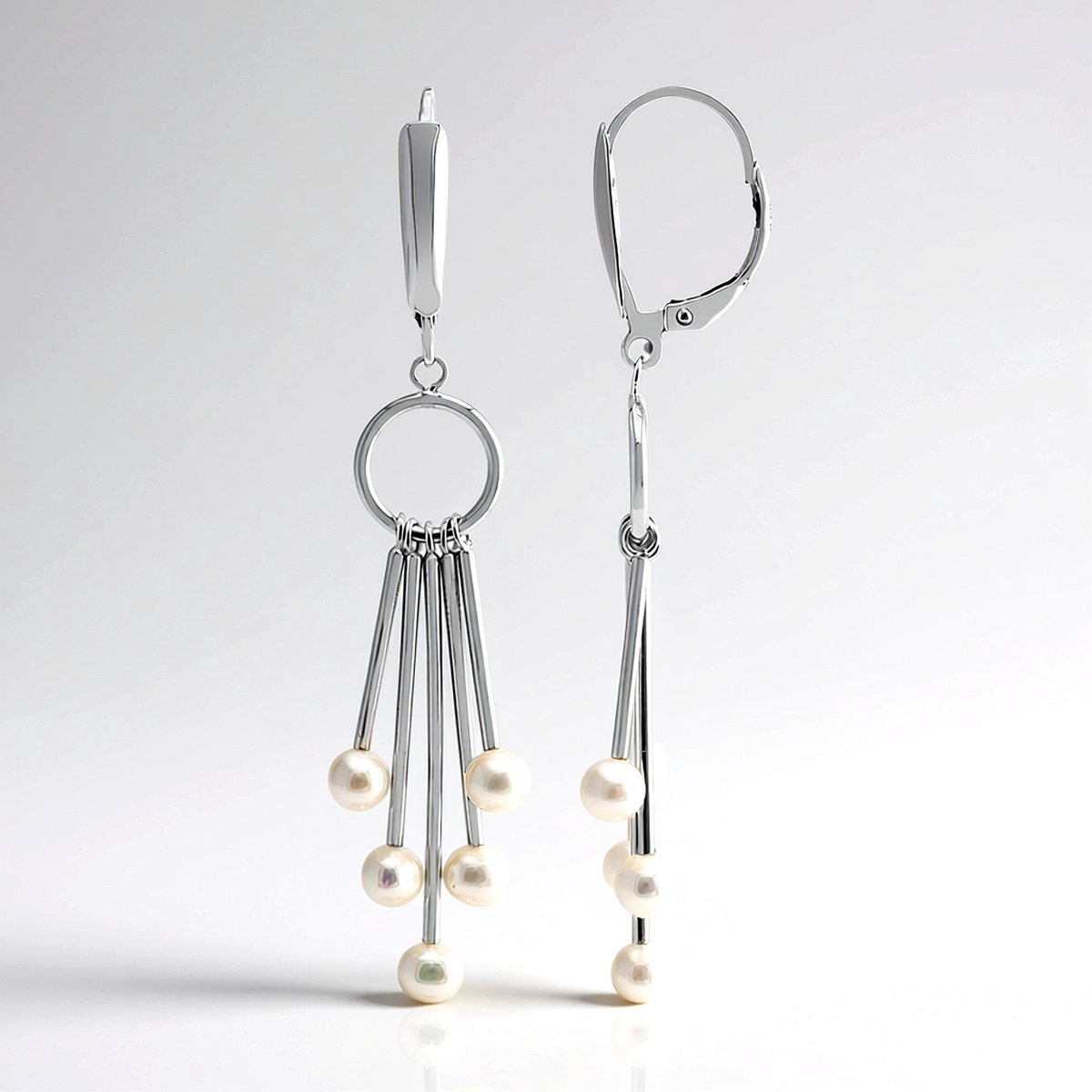 Cavill - 10 Witte Zoetwaterparel Oorbellen - 925 Sterling Zilver Rhodium - Lange Elegante Oorbellen - Dames Sieraden Zakelijk & Feestelijk
