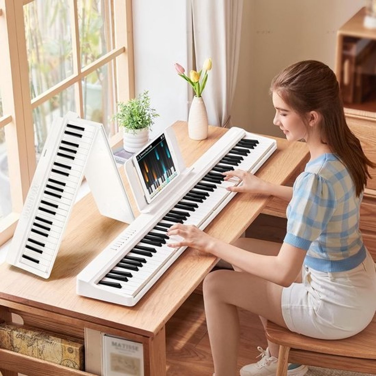 Digitale piano met 88 halfgewogen toetsen voor beginners, inclusief pedaal en Bluetooth