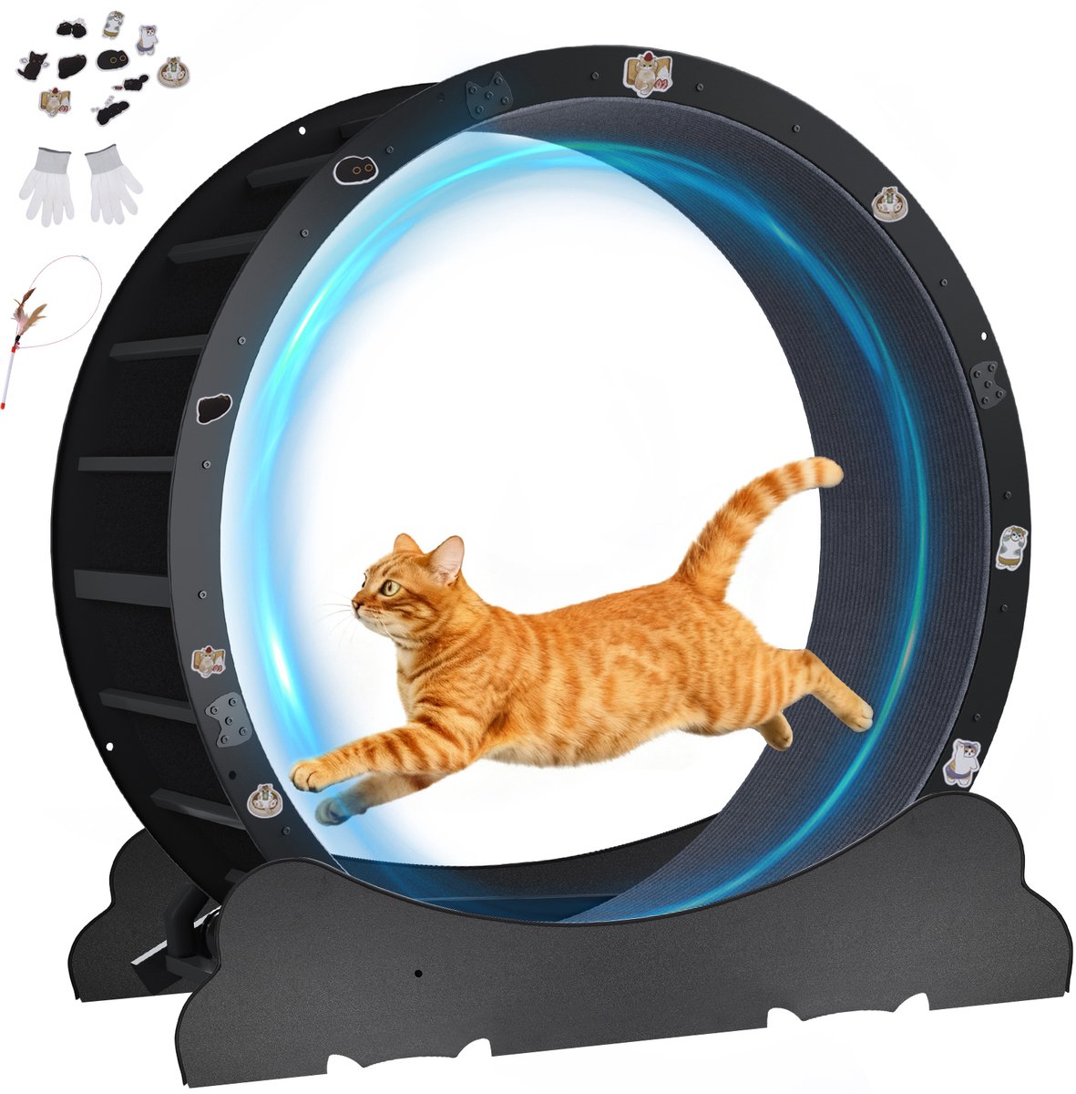 GTPLAYER - Kattenloopwiel 100 cm - Ultrastil met Afneembare Mat - Zwarte Oren