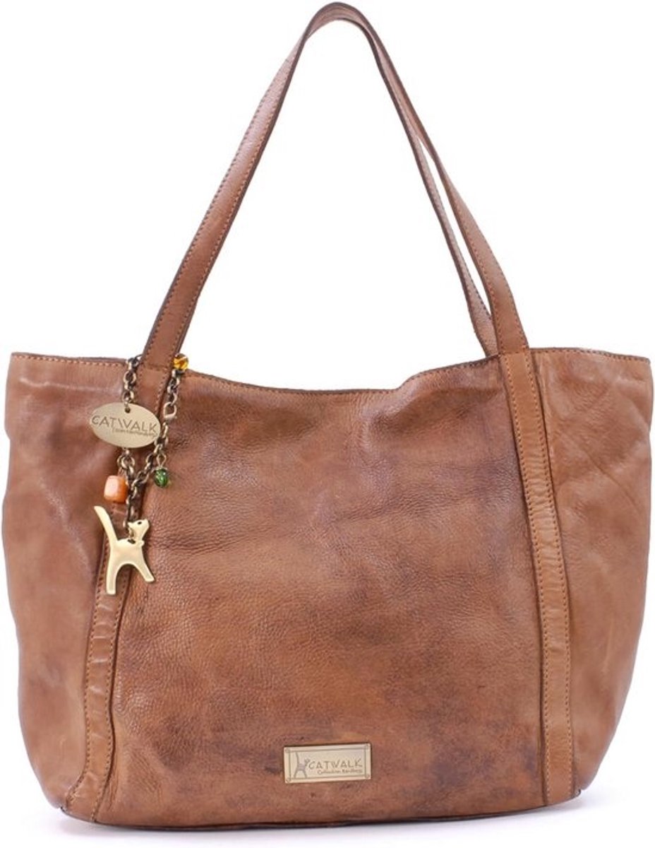 Grote Leren Schoudertas Dames - Vintage Look Tote Tas - Ritsvakken en A4 Capaciteit