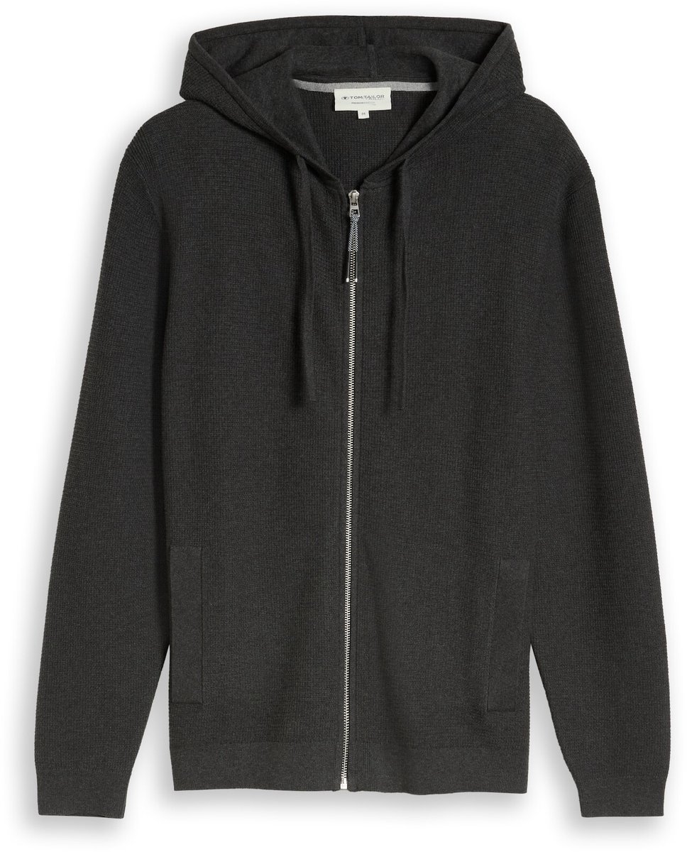 Tom Tailor - Gebreid vest met capuchon - Maat L - Black Grey Melange