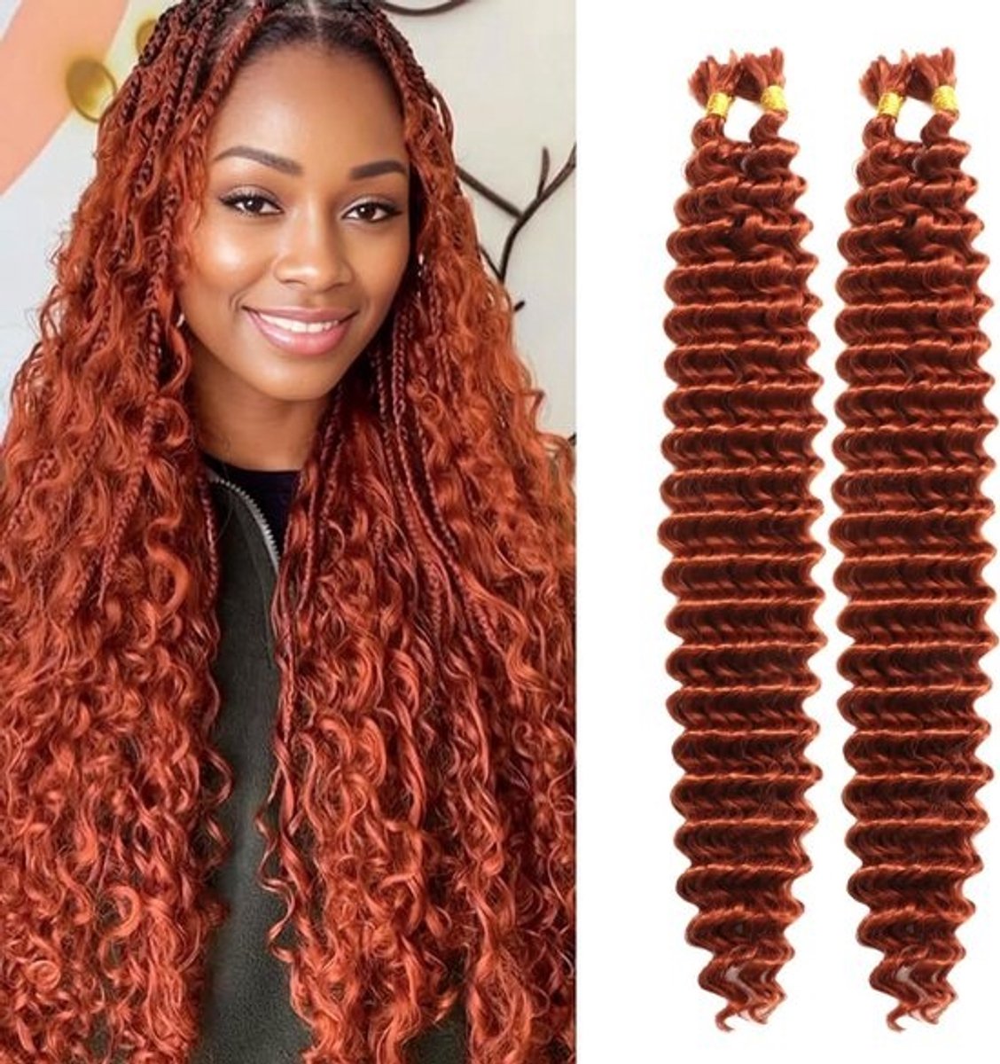 Synthetisch haarstuk voor vlechten, 61 cm, krullend en golvend, 4x 50 gram/bundel