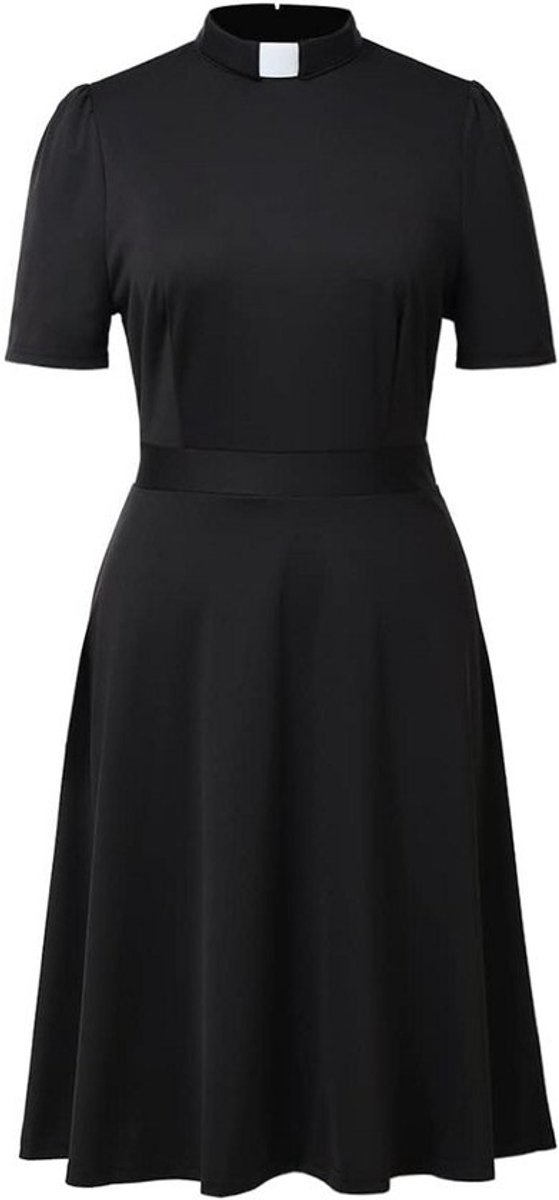 Elegante A-lijn Jurk met Korte Mouwen en Priesterkraag voor Dames in de Kerk