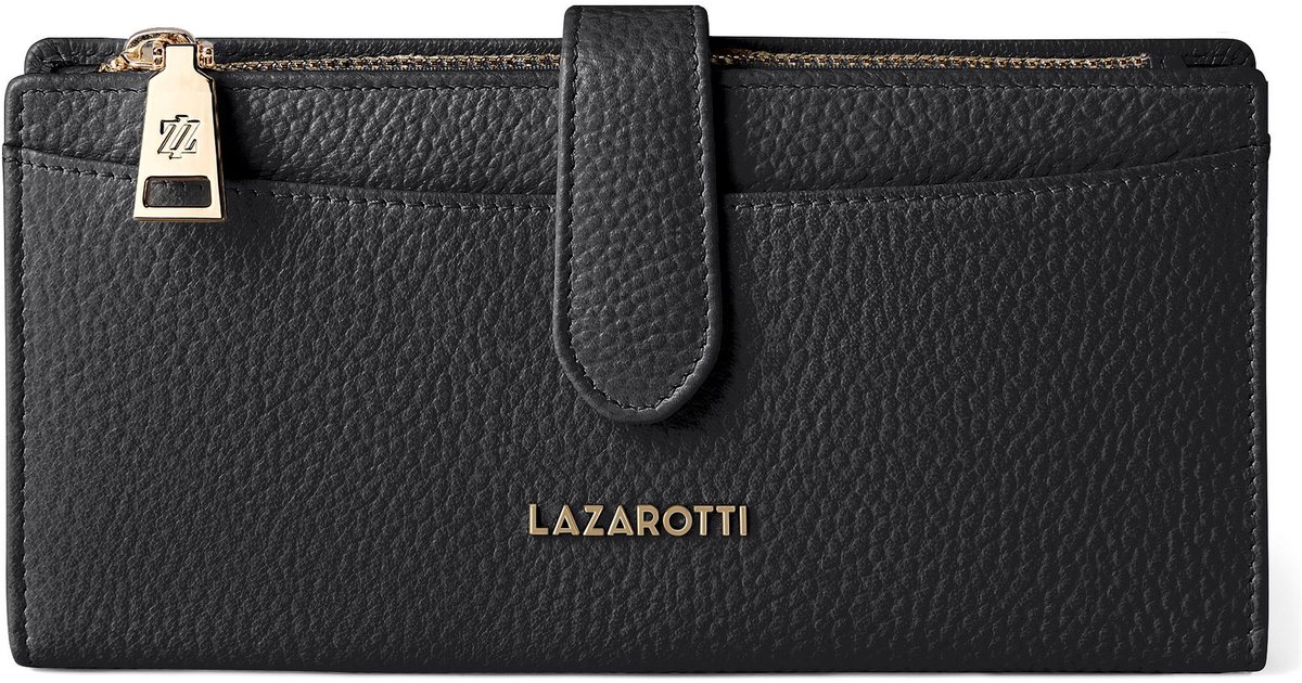 Lazarotti portemonnee Bologna Leather Wallet 20 cm Black zwart